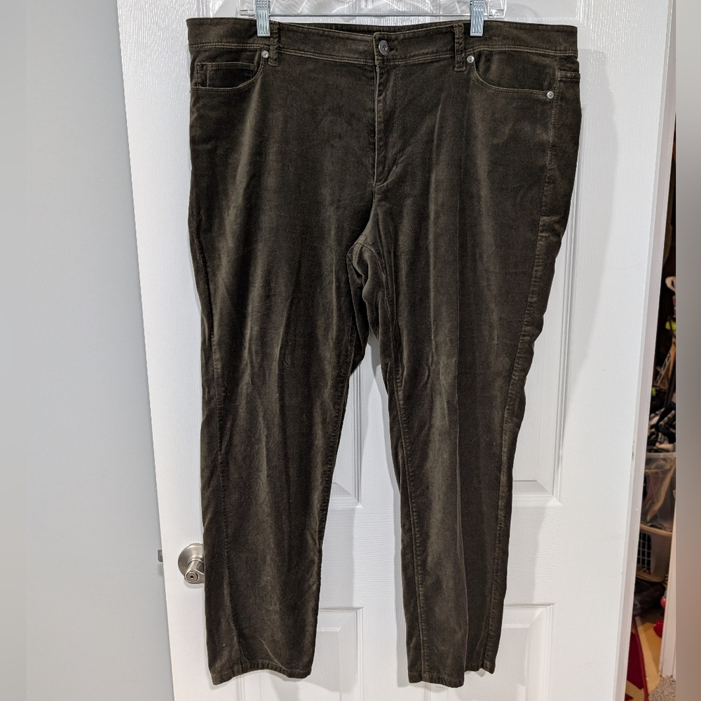 J. Jill Dark Olive Green Velvet/Velour 5-Pocket Pants in Size 18